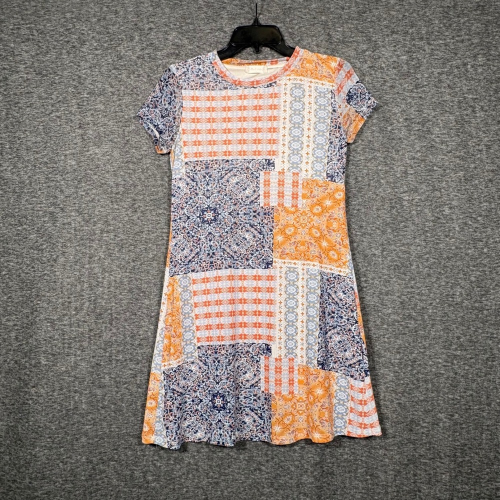 Altar'd State Patchwork Paisley Floral Shift Dress Orange Blue Womens Small